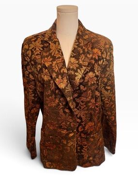 Tapestry Floral Brocade Blazer Jacket Brown Rust Dark Academia Made in USA L